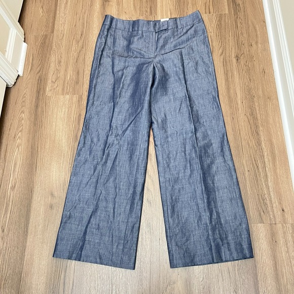 LOFT Pants - NWT Loft Petites Wide Leg 10P Blue Cotton Ramie Blend Chambray-Like Pants